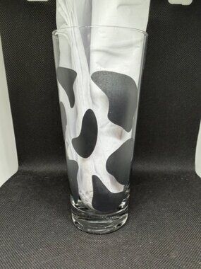 Ritzenhoff DIETER SIEGER DESIGN Milk Glass Black Cow Print Germany Modern - VTG